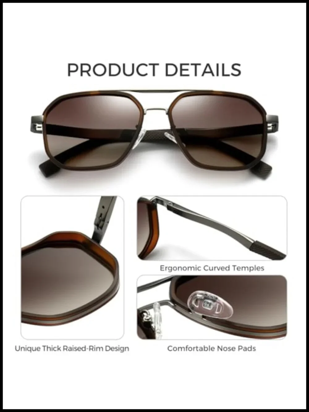 Polygon Aviator Sunglasses Adjustable Anti-slip Temples Polarized Lens for